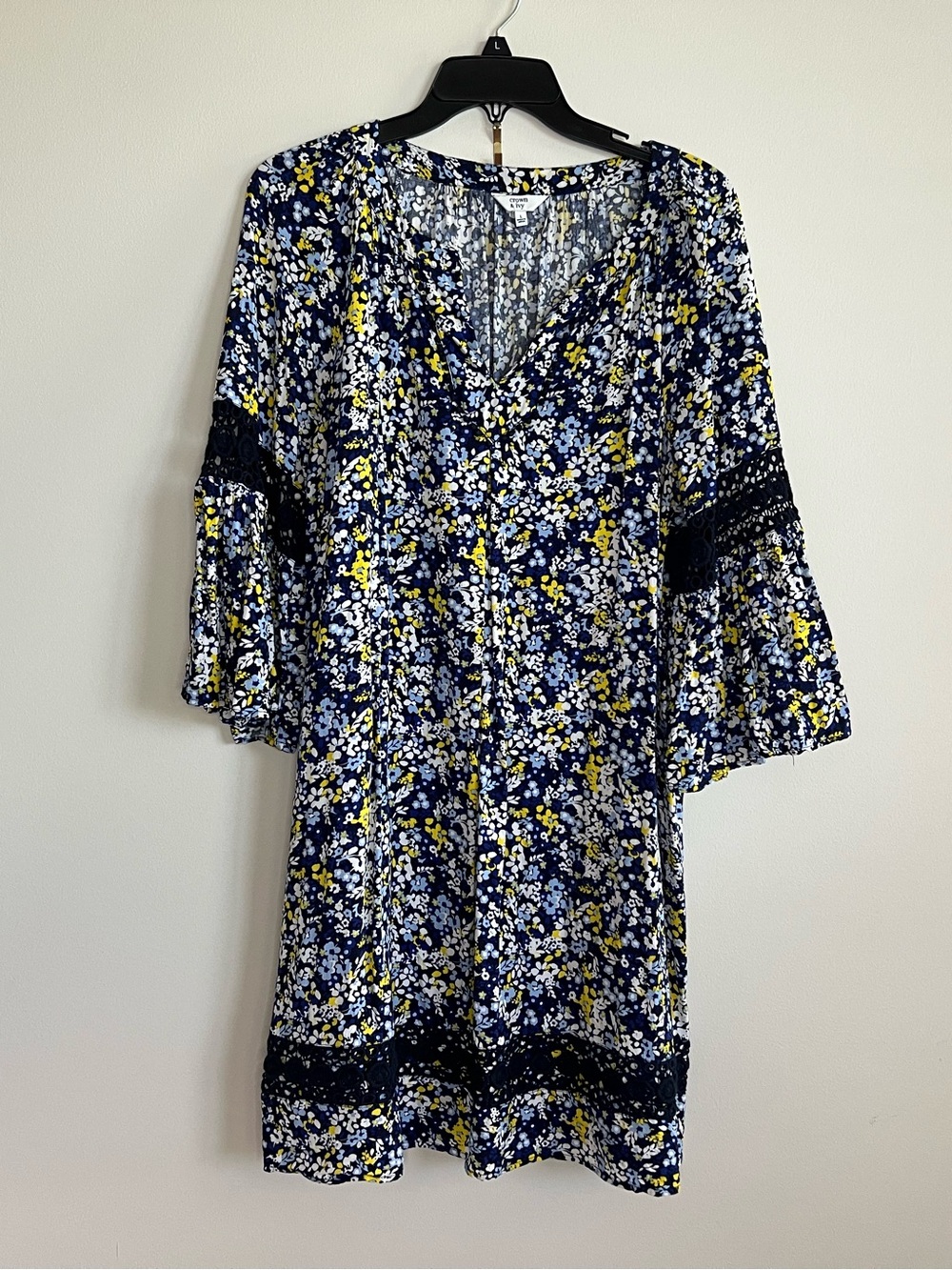 crown & ivy Navy Floral Mini Dress with Yellow Accents